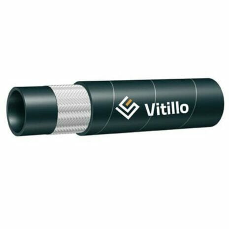hydraulicplanet A black TEXTILE BRAIDED HOSE 1TE/R6 with a cutaway showing internal metal braiding and the "Vitillo" logo, featuring R6/1TE textile braided construction for enhanced durability.