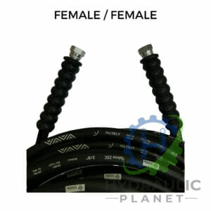hydraulicplanet A pair of 3/8" 2 wire black pressure washer hose assemblies with BSP female fittings on both ends are displayed on a white background, with "FEMALE / FEMALE" shown at the top.