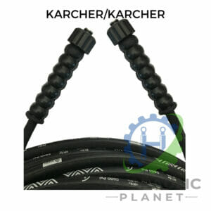 hydraulicplanet Close-up of a coiled 1/4" 2 wire black pressure washer hose assembly with female Karcher fittings on both ends, labelled "KARCHER/KARCHER," and a faint logo in the bottom right corner.