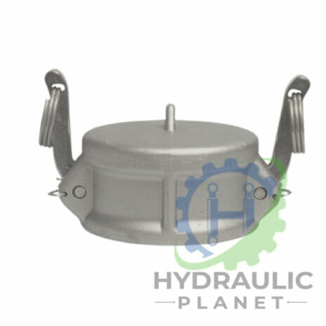 hydraulicplanet TYPE DC ALUMINIUM CAMLOCK - DUST CAP with locking arms and slots, front view on a plain white background.