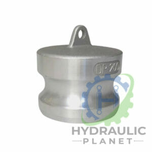 hydraulicplanet TYPE DP ALUMINIUM CAMLOCK - DUST PLUG labelled "DP-200" with a top lifting tab is displayed on a white background, featuring the Hydraulic Planet logo in front.