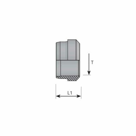 hydraulicplanet Technical drawing of a DOUBLE CUTTING RING, cylindrical with a section cut, showing labelled dimensions L1 (length) and T (thickness).