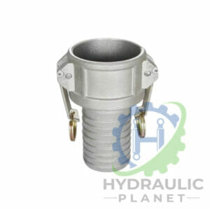 hydraulicplanet TYPE C ALUMINIUM CAMLOCK hose coupling with locking arms, shown on a white background with the Hydraulic Planet logo in the corner.