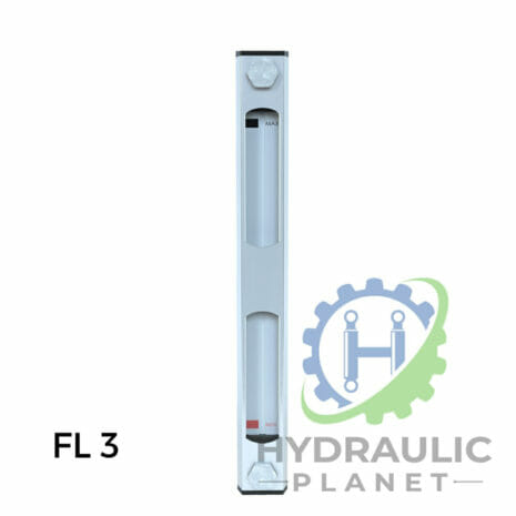 FLUID LEVEL GAUGES FL SERIES-3 hydraulicplanet The image shows a FLUID LEVEL GAUGES FL SERIES vertical hydraulic oil sight gauge, labelled "FL 3" with MAX and MIN marks and the Hydraulic Planet logo in the bottom right corner—perfect for monitoring fluid levels.
