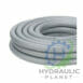 hydraulicplanet Coiled grey SUPERLASTIC HELIFLEX MEDIUM DUTY SUCTION HOSE made from corrugated plastic, with the Hydraulic Planet logo partially visible in the bottom right corner.