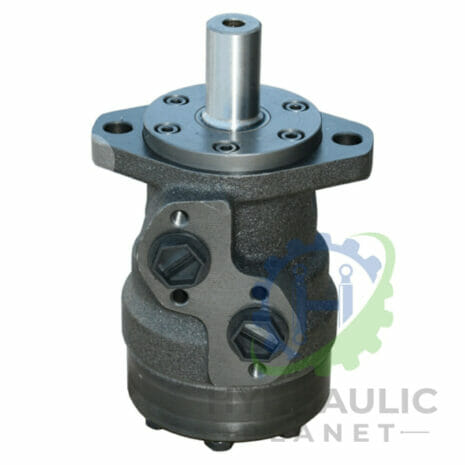 hydraulicplanet The MR Geroler Hydraulic Motor (OMR, EPRM, MSR type) features a metal shaft, two hexagonal ports, and a mounting flange, shown against a white background with a faint watermark.