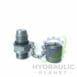 hydraulicplanet TEST POINT hydraulic quick release coupling with protective cap attached by a chain, shown on a white background with the Hydraulic Planet logo.