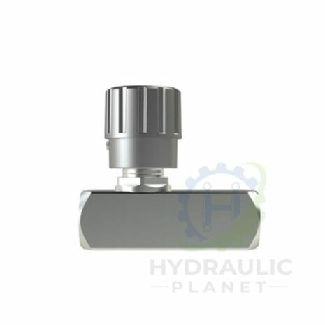 ONE DIRECTION ADJUSTABLE FLOW CONTROL VALVE - STU-2 hydraulicplanet ONE DIRECTION ADJUSTABLE FLOW CONTROL VALVE - STU featuring a ribbed adjustment knob and rectangular base, shown against a white background.
