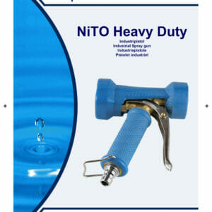 hydraulicplanet The NITO® HEAVY DUTY SPRAY GUN is shown upright on a white background beside water droplets and the label "NiTO Heavy Duty" with multilingual text, emphasising its reliable heavy-duty spray gun design.
