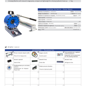 Data Sheet for O100P2 Crimping Machine: Specifications, features, and details of the compact and versatile hydraulic crimper. Includes information on crimping force, operating range, crimping capacity, dimensions, and weight.