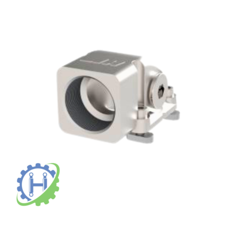 hydraulicplanet The COOLER CONNECTOR SINGLE 1 1/4'' BSP fits TT 05, 07, 11, 13, 16, 21, 25, and 36 models. Silver metal component with circular threaded opening on a base and a blue-green gear logo. Ideal for TT cooler parts or as a reliable connector.