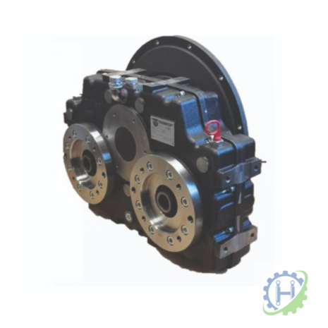 hydraulicplanet The TMP 240 industrial gearbox features multiple mounting flanges and a black housing, shown on a white background with a small logo in the bottom right-hand corner.