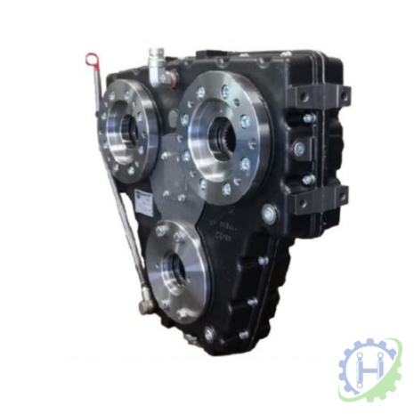 hydraulicplanet The TMP 341 is a black industrial gearbox featuring three large circular mounts, multiple bolts, and a metal lever and valve on its side.