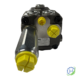 hydraulicplanet The 35CC AXIAL MOTOR hydraulic pump has a metal body, multiple yellow plastic port caps, and visible product label/manufacturer details. It features a 35CC axial motor design for reliable performance, as seen from the front.